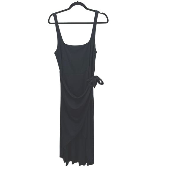 Wilfred Saturn Midi Black Tank Dress XL High Low Aritzia Viscose Stretch Sexy - Picture 3 of 15